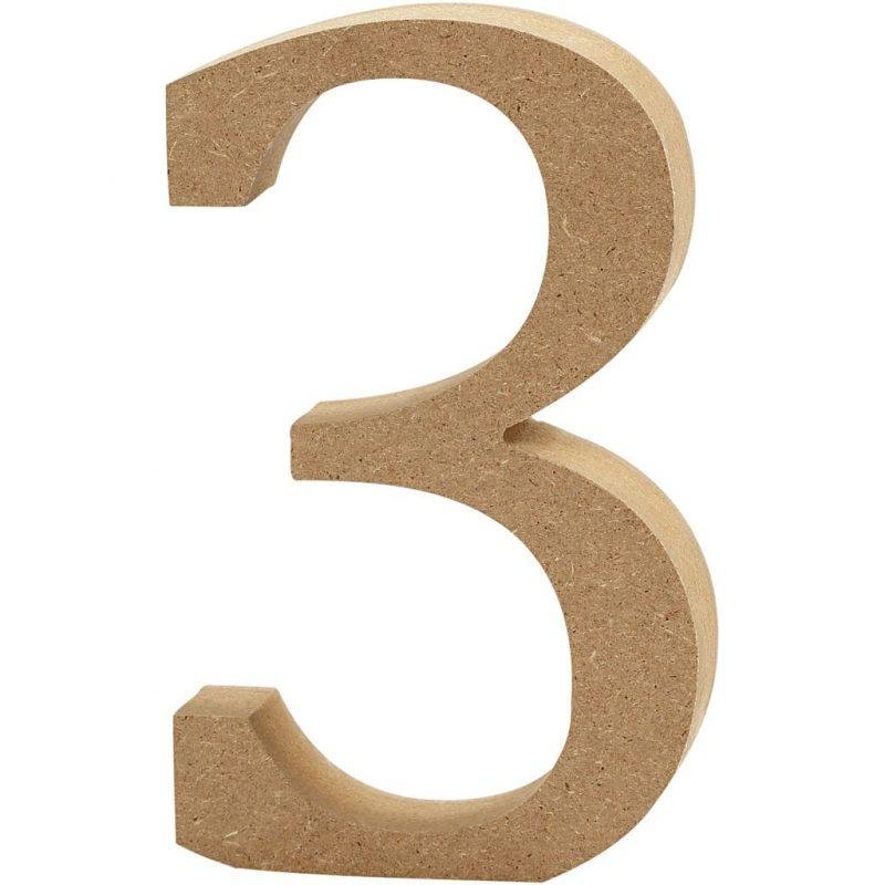 Skaičius 3, pastatomas H:13cm (MDF)