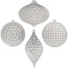 Įvairių formų pagrindai siuvinėjimui iš tvirto metalizuoto kartono. Rinkinyje 4 skirtingi dizainai po du vienetus. Ornamento išmatavimai: 8,5-12 cm