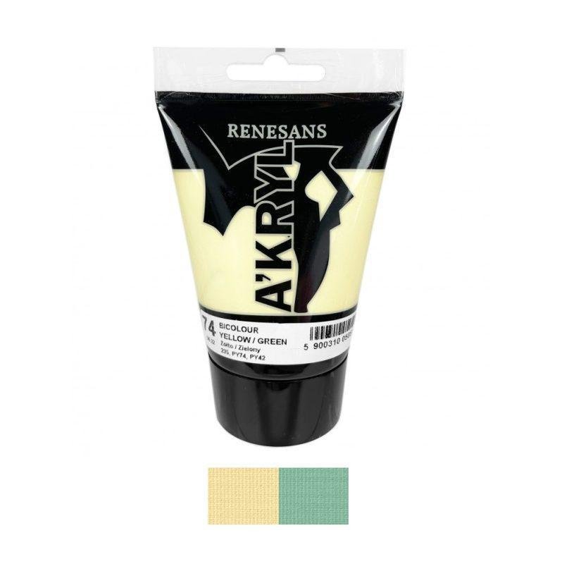 Akriliniai Dvispalviai dažai Renesans A'KRYL 100ml - Geltona/žalia