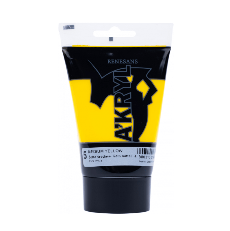 Akriliniai dažai Renesans A'KRYL 100ml - Vidutinė geltona sp.