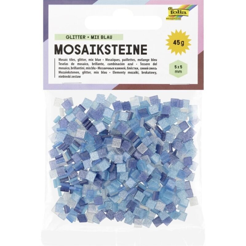 Plytelės mozaikai Folia Glitter 5x5 mm, mėlynos spalvos