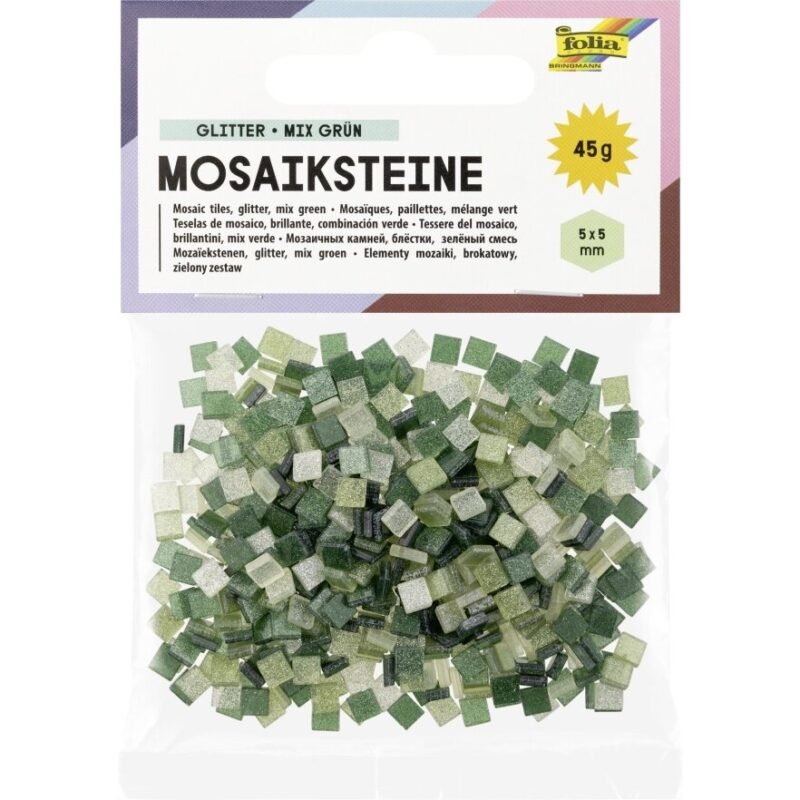 Plytelės mozaikai Folia Glitter 5x5 mm, žalios spalvos