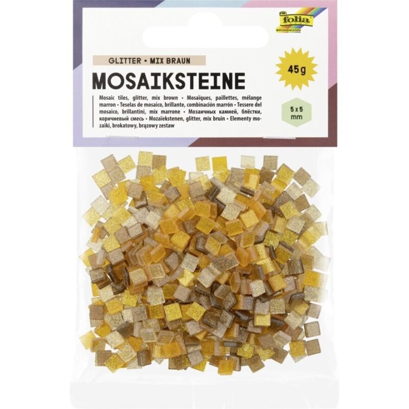 Plytelės mozaikai Folia Glitter 5x5 mm, geltonos spalvos