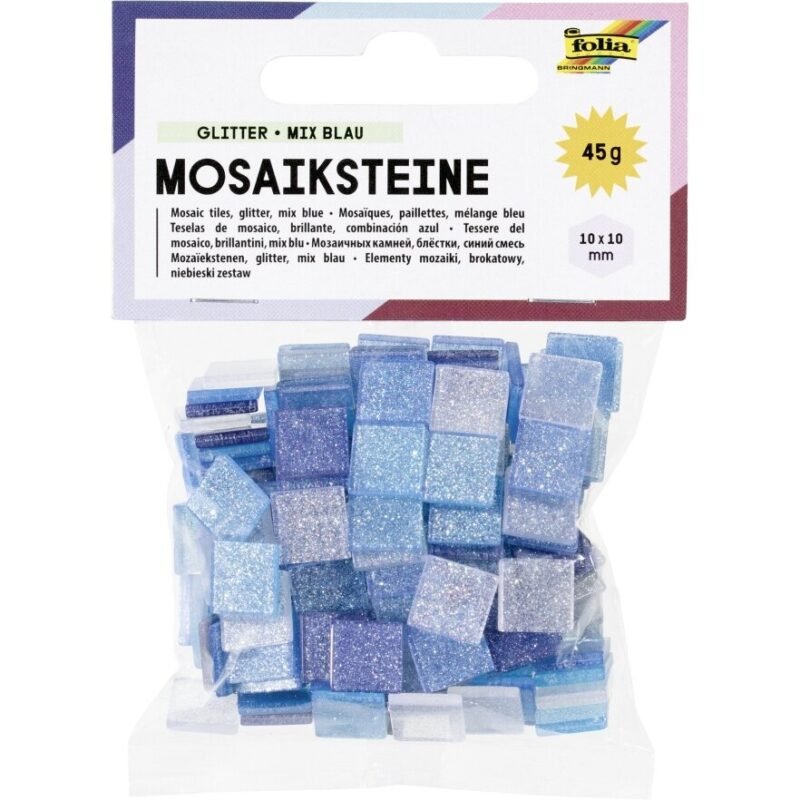 Plytelės mozaikai Folia Glitter 10x10 mm, mėlynos spalvos