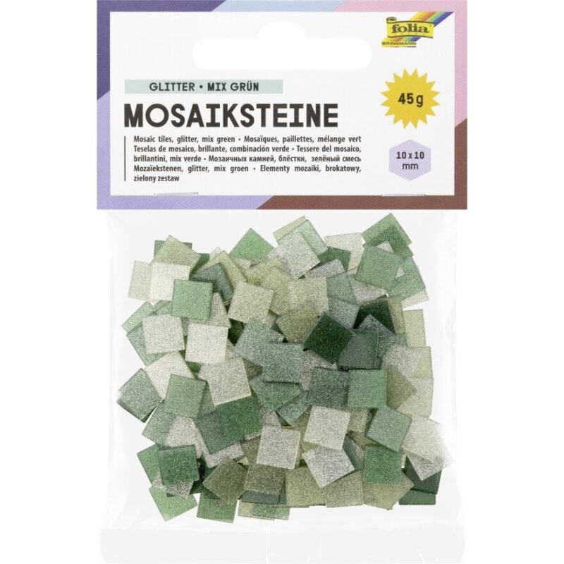 Plytelės mozaikai Folia Glitter 10x10 mm, žalios spalvos