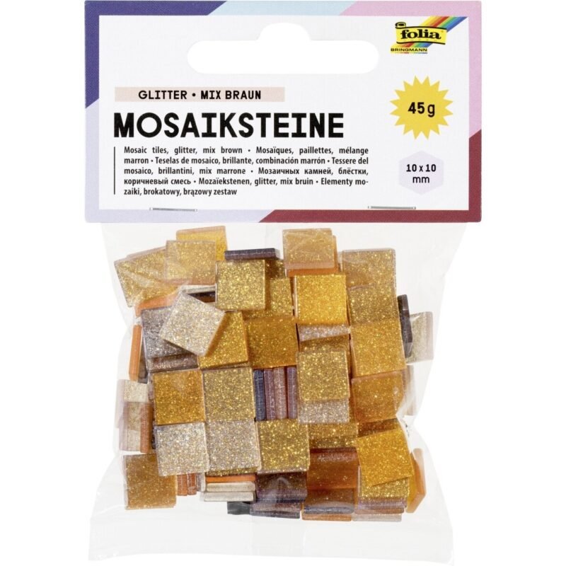 Plytelės mozaikai Folia Glitter 10x10 mm, geltonos spalvos