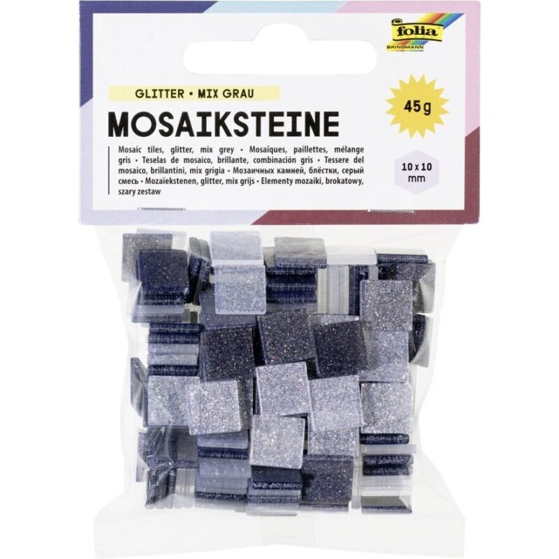Plytelės mozaikai Folia Glitter 10x10 mm, pilkos spalvos